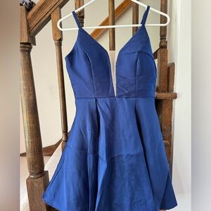 Blue homecoming dress with mesh v